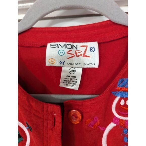 Michael Simon Simon Sez Snowman Cardigan girl's size 12/14 L red embroidered - Picture 3 of 6
